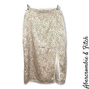 NWOT Abercrombie & Fitch Neutral Leopard Satin Slip Midi Skirt Size L